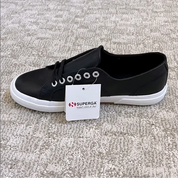 Superga 2750 Women's Black Italian Nappa Leather Sneaker—8 1/2 - Picture 7 of 13